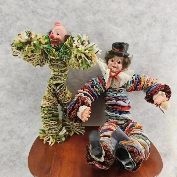 YoYo Clown Handmade Toy Vintage Retro 1960s‎ Fabric Pinwheel Circles Posable X2 - Picture 1 of 7